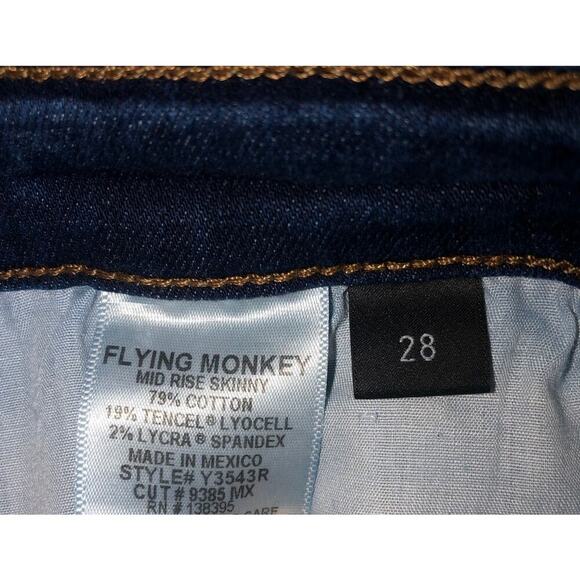 Flying Monkey Jeans Mid Rise Skinny Size 28 Blue Button Front Stretch Dark Wash - Picture 4 of 10